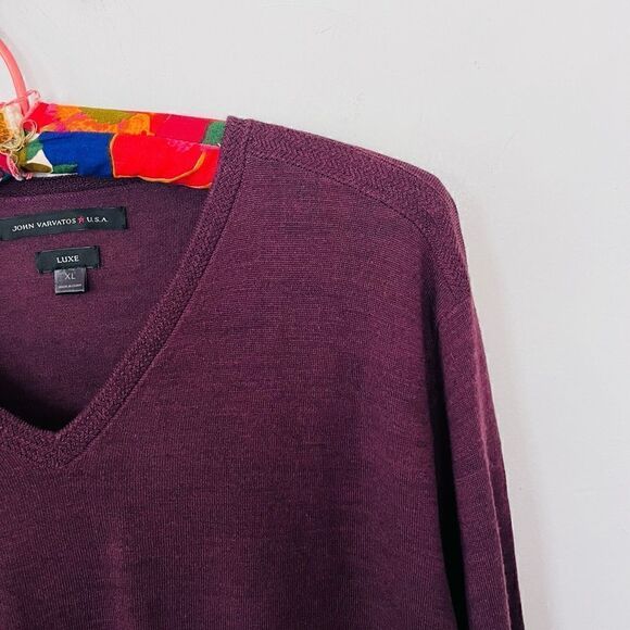 John varvados | maroon v-neck lightweight wool blend sweater | size XL - Picture 3 of 5